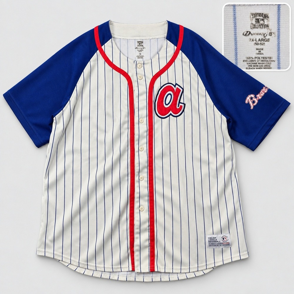 Cooperstown Collection Dynasty MLB Pinstripe Baseball Jersey White Blue Mens 2XL